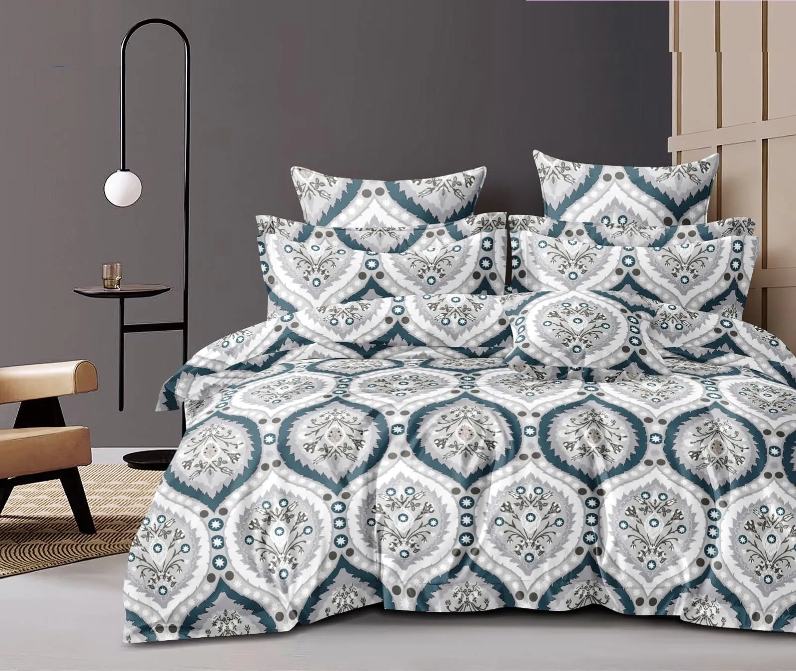 NOVA CRAFT Queen Size Non Fitted Bedsheet with 2 Pillow Cases | 300 TC | Cotton Blend | Fits Up to 8 Inch Mattress (90x100 Inches)