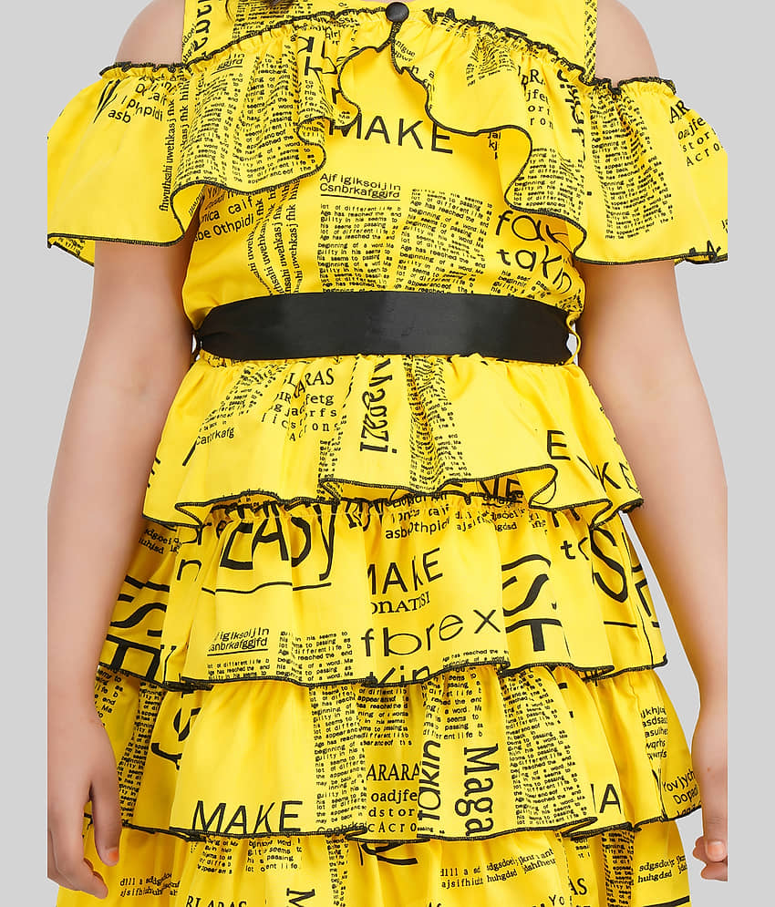 Being Naughty Crepe Fit And Flare Dress For Girls ( Pack of 1 , Yellow ) view 2