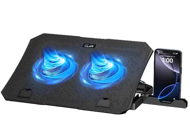 Claw Air Pro C39 - 2 Motor Laptop Cooling Pad with 2 USB Port, Adjustable Height and Mobile Stand (Black and Blue) view 2