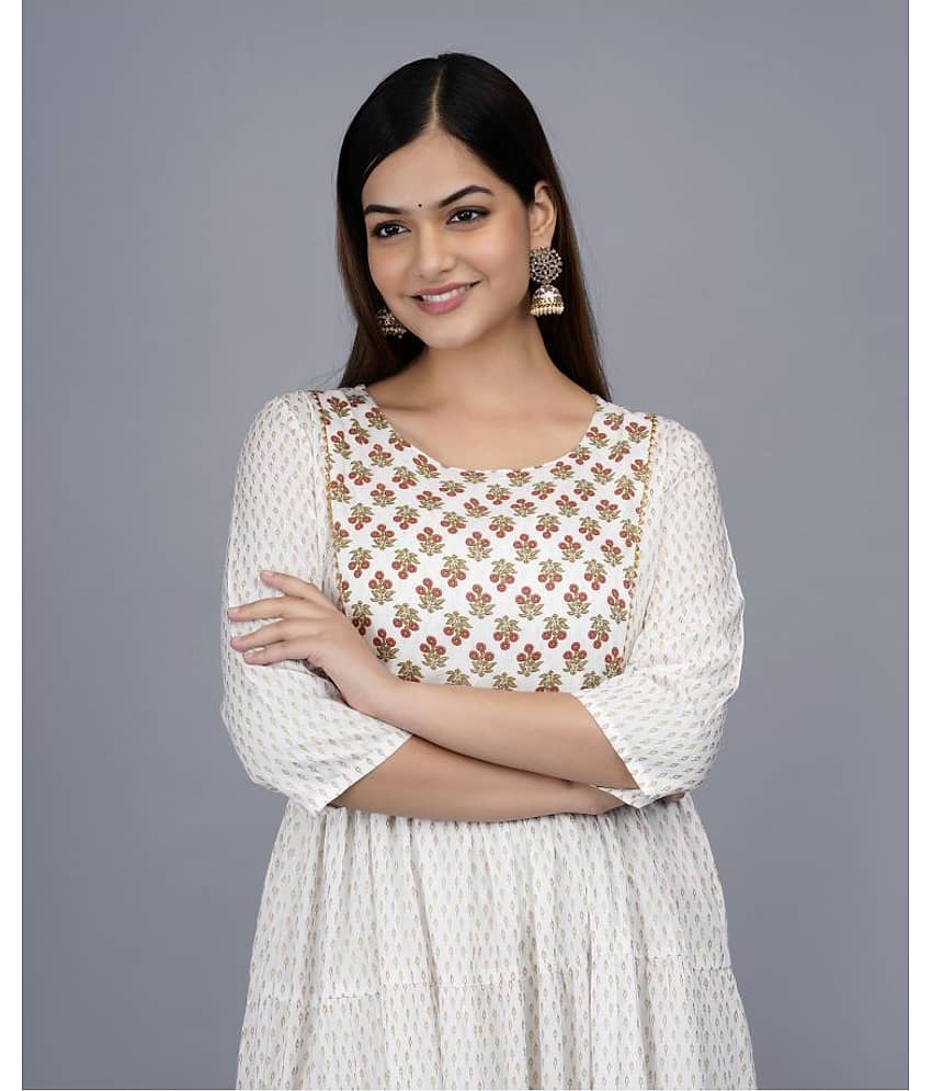 NUPITAL Rayon Printed Anarkali Women's Kurti - Silver ( Pack of 1 ) view 2