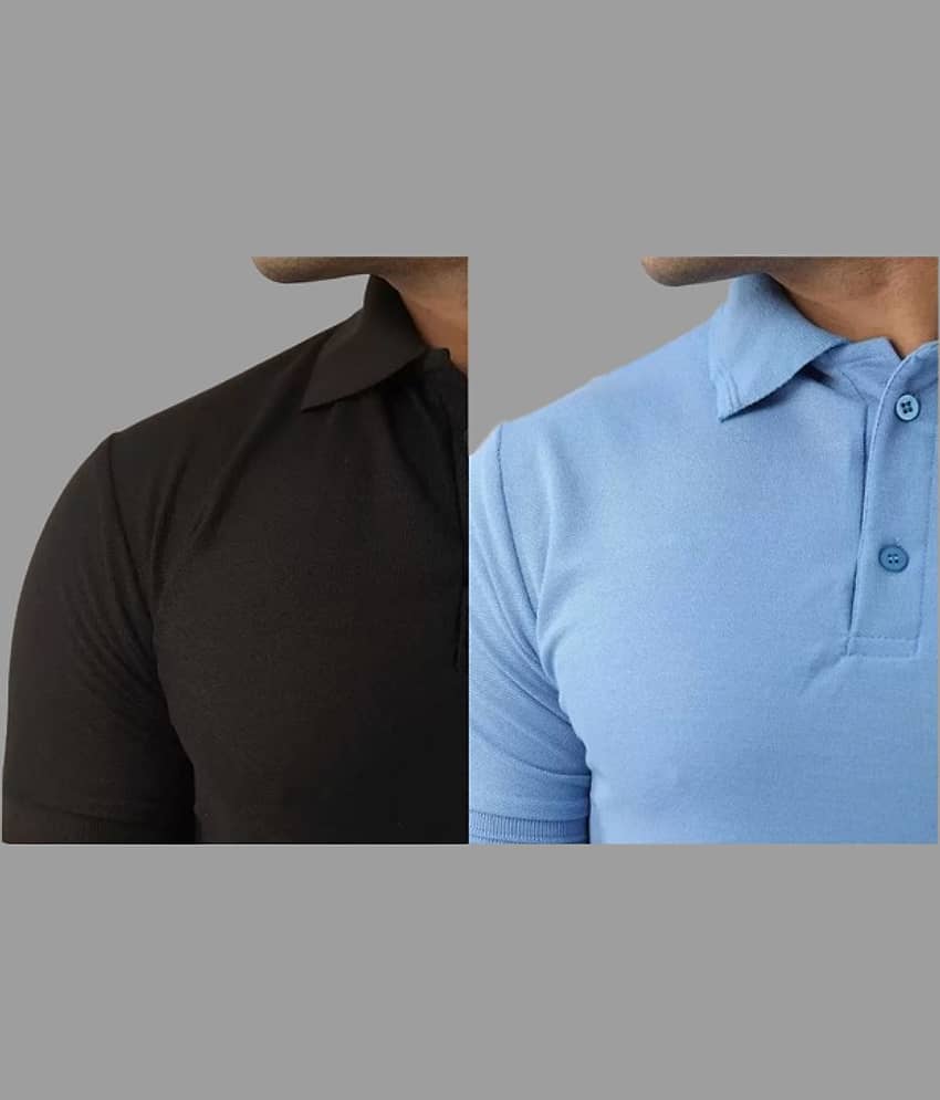 SKYRISE Pack of 2 Cotton Blend Slim Fit Solid Half Sleeves Men's Polo T Shirt ( Multicolor ) view 2