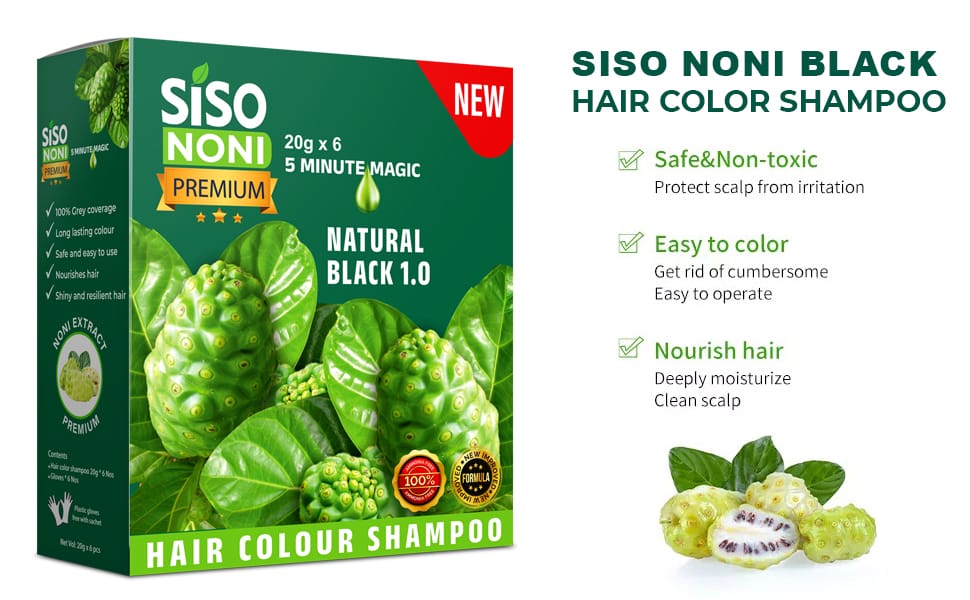 Siso Premium Noni Black Hair colour shampoo 20g Pack of 6 | Ammonia Free hair color for women view 2