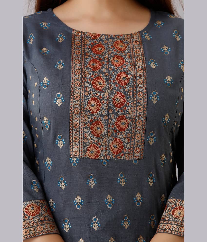 MAUKA - Grey Straight Rayon Women's Stitched Salwar Suit ( Pack of 1 ) view 2