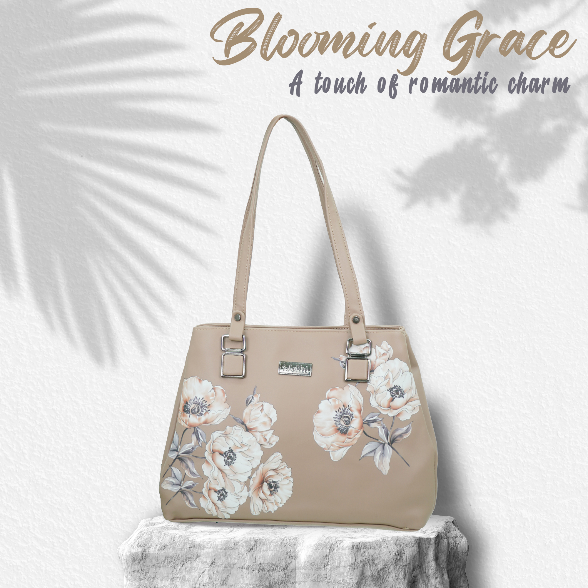 Jothi Blossom Handbag | 7.44L Floral Synthetic Leather Handbag | Lightweight, Matte Finish | Multiple Compartments | Stylish Top Handles | Water-Resistant Nylon Lining view 2