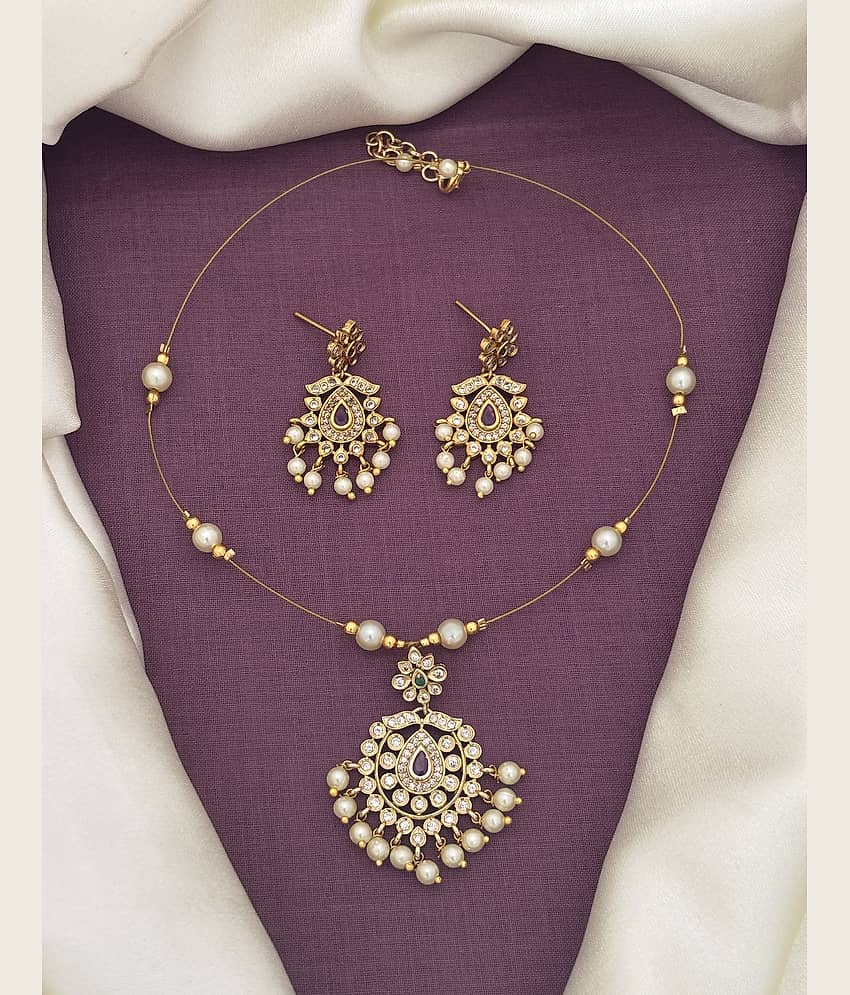 ROFARWORD Gold Brass Necklace Set ( Pack of 1 ) view 2