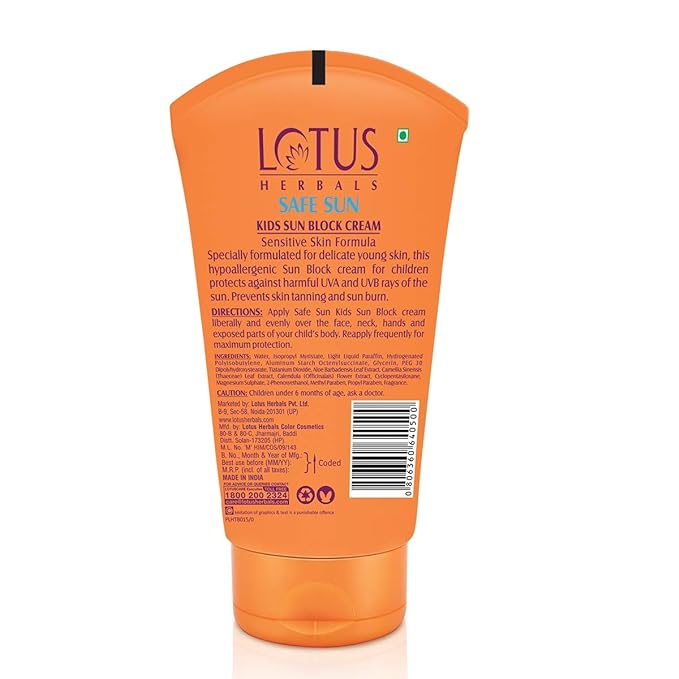 Lotus Herbals Safe Sun Kids Sunblock Cream SPF 25, Sensitive Skin Formula, Sweat & Waterproof Sunscreen, 100g view 2
