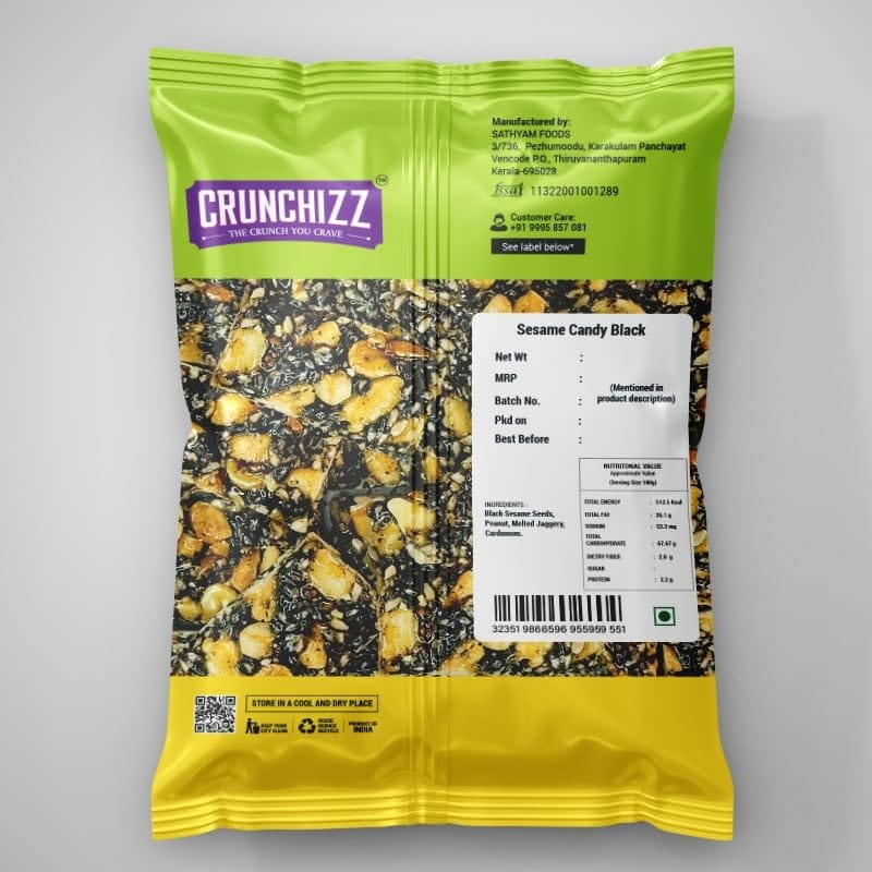 Crunchizz SESAME CANDY (CHIKKI) I (Black Sesame Seed Based) I 350 Grams I Pack Of One view 2