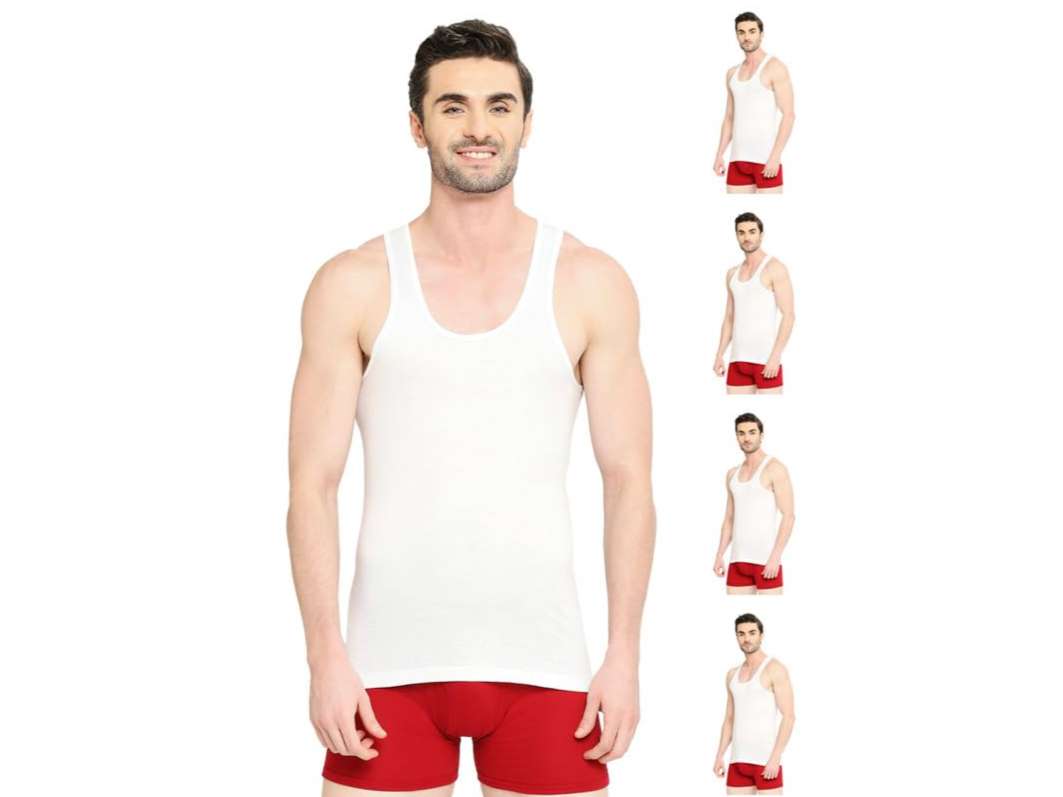 VIP Supreme Men's 100% Cotton White Vest, Moisture Absorbent Inner wear for Men - Pack of 5 - M