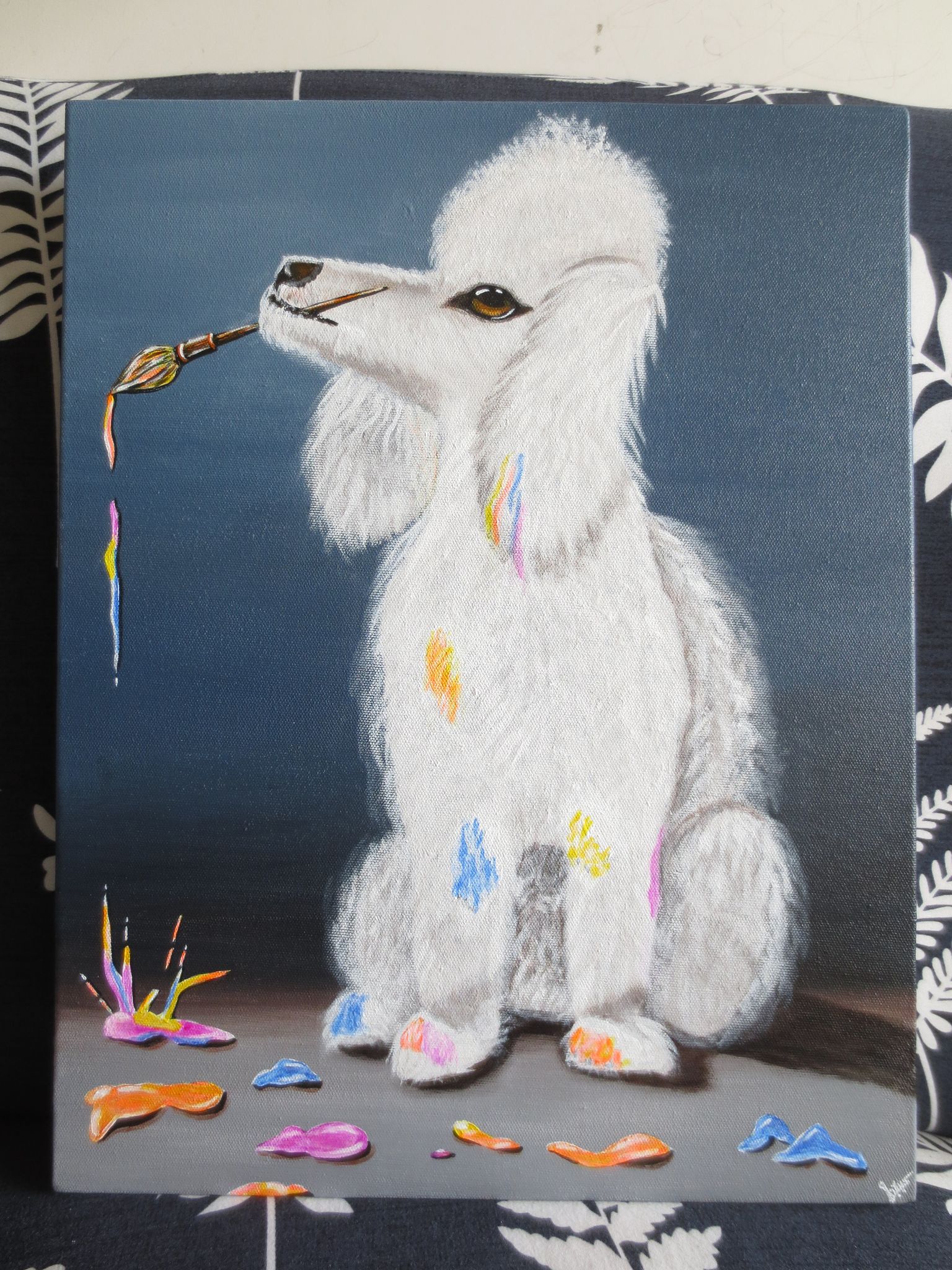 Handmade Acrylic Canvas Painting with in-built frame - "Artisty Poodle" view 2
