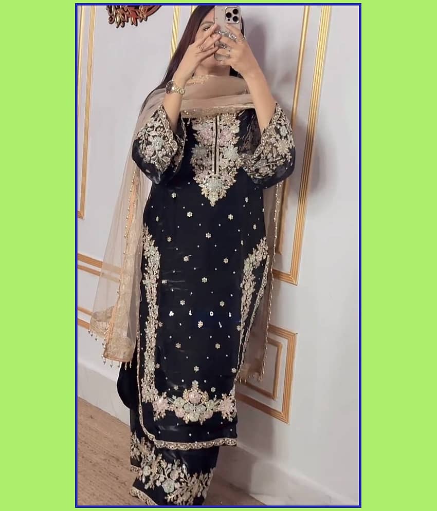 BHAGYASHRAY Women Silk Embroidered Ethnic Motifs Kurti With Patiala Salwar ( Multicolor 3 ) view 2