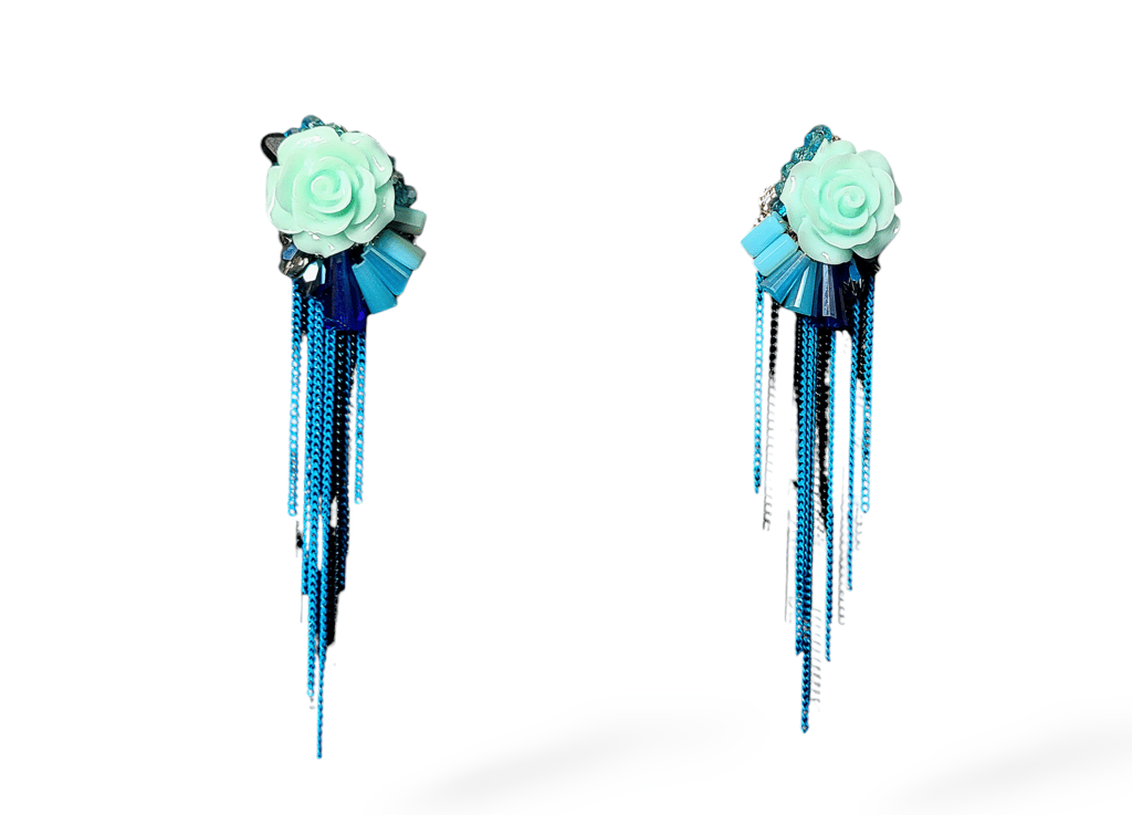Elegant Blue Rose Long Tassel Earrings view 2