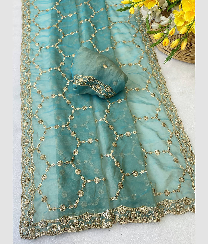 ofline selection Crepe Embroidered Regular Saree With Unstitched Blouse Piece ( Light Blue ) view 2