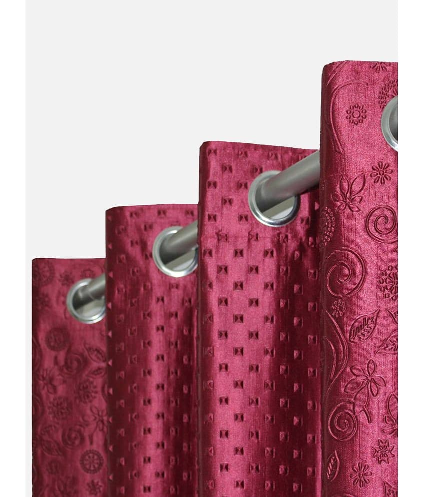 Home Candy Set of 2 Long Door Semi-Transparent Eyelet Polyester Maroon Curtains ( 274 x 120 cm ) view 2