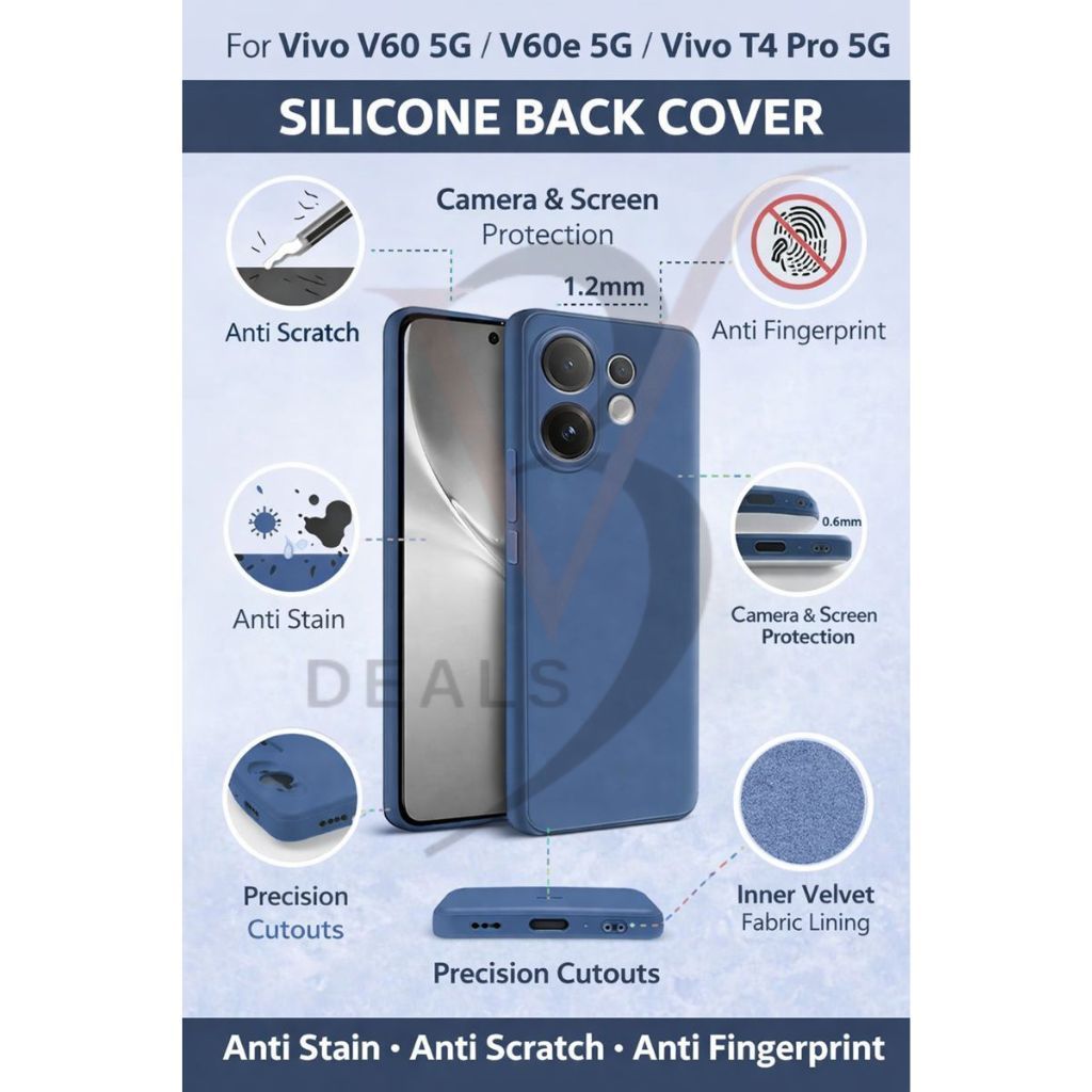 V3Deals Imported OG Silicone Protective Phone Case Compatible for Vivo V60 5G/V60e 5G/T4 Pro 5G, Black, Anti-Scratch, Anti-Fingerprint, Camera Protection view 2