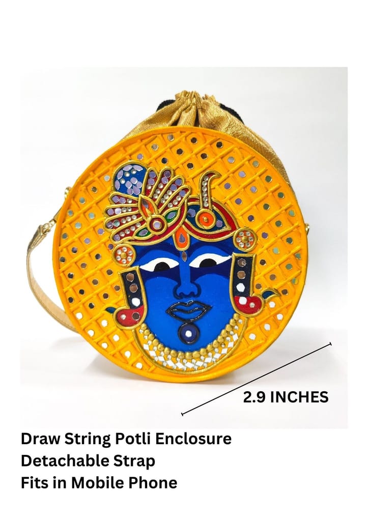 Shreenath JI Lippan Art Handcrafted Potli Bag with Sling view 2