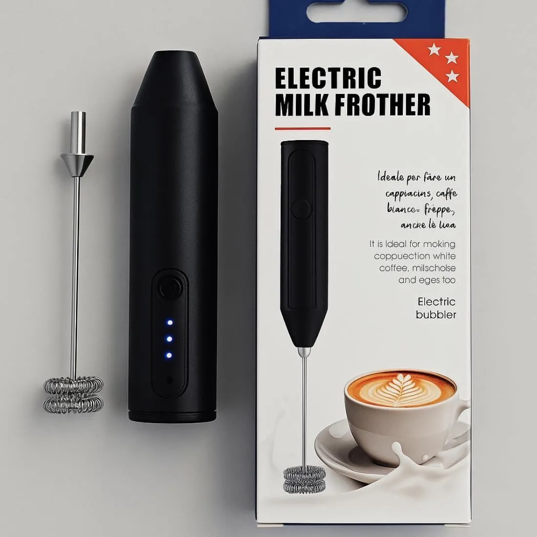 Rechargeable Milk Frother Handheld, USB Electric Coffee Frother with Stainless Steel Whisk, Portable Foam Maker for Coffee, Cappuccino, Latte, Egg Beater, Kitchen Drink Mixer