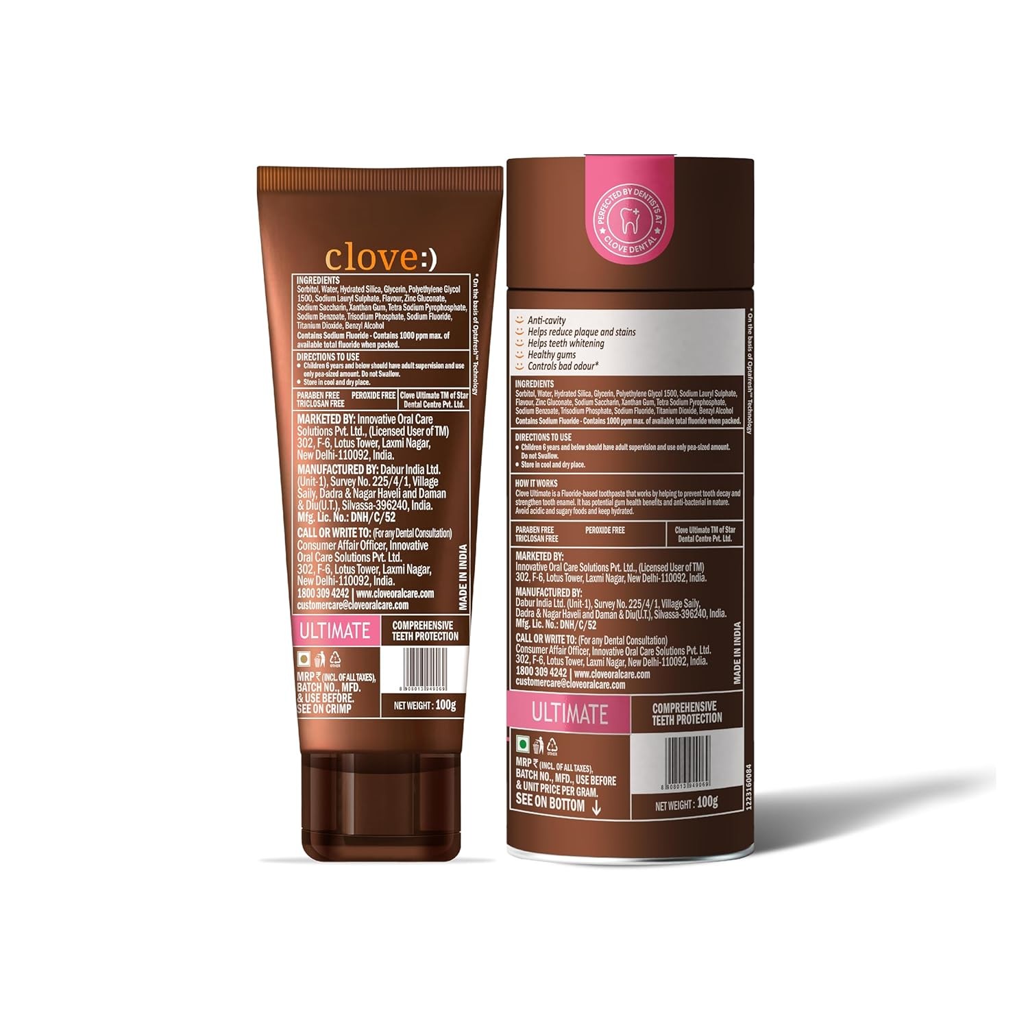 Clove Ultimate Toothpaste | Active Freshness | Cavity Prevention | Teeth Whitening | Healthy Gums & Oral Care | Triclosan Free | Paraben Free | Peroxide free | Mint | Pack of 1 (100 gms) view 2