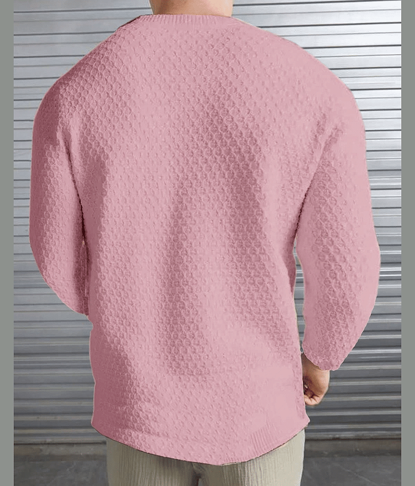 Reya Polyester Regular Fit Self Design Full Sleeves Men's Round T-Shirt - Pink ( Pack of 1 ) view 2