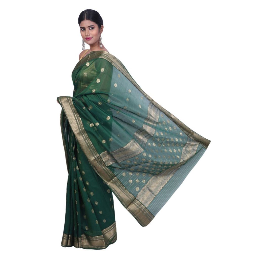 HANDLOOM CHANDERI SAREE- MERCERISED(COTTON+SILK MIX) WITH BLOUSE (SKU - 1SC202021120 SAREE- 73) view 2