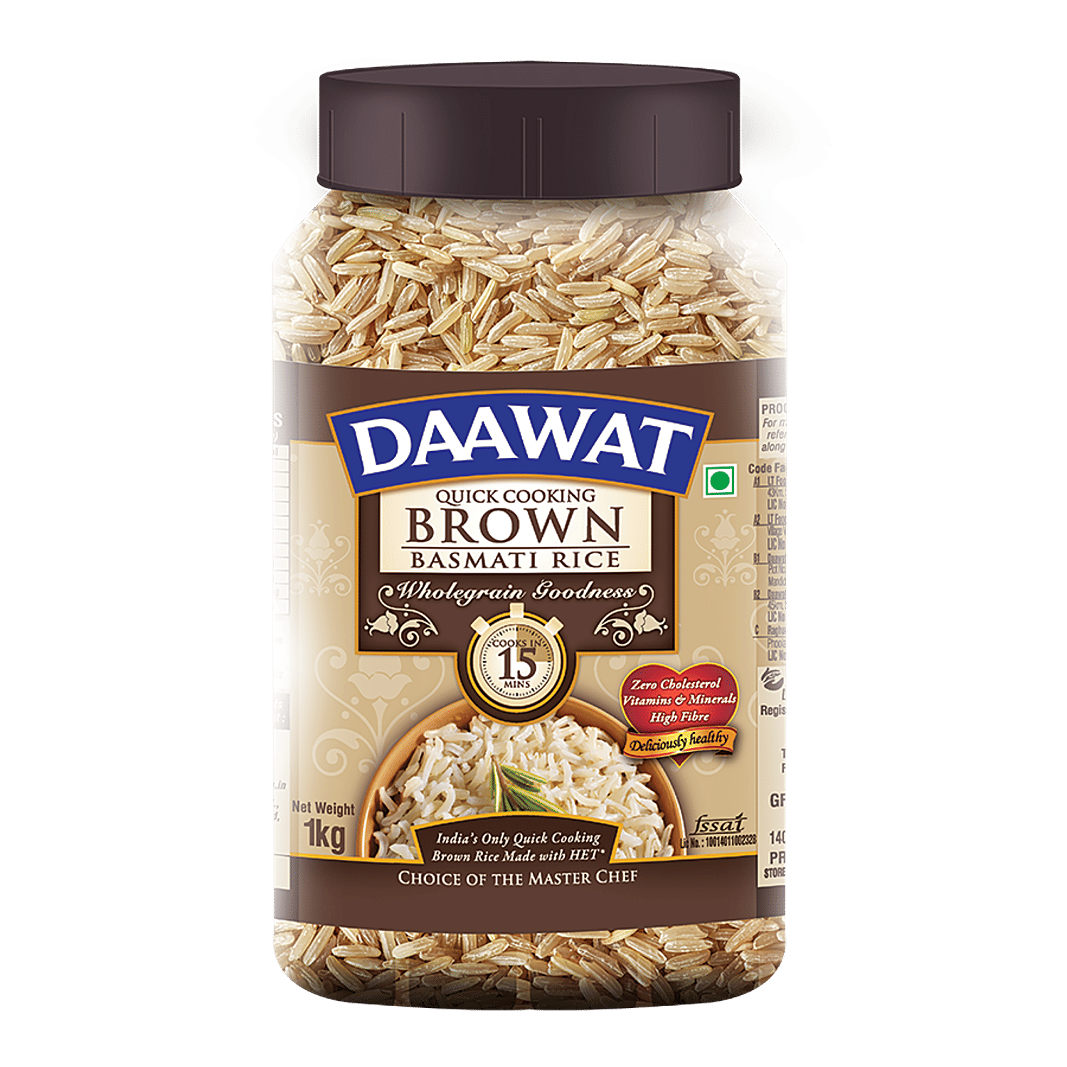 Daawat Basmati Rice/Basmati Akki - Brown (Quick Cooking), 1 Kg Jar