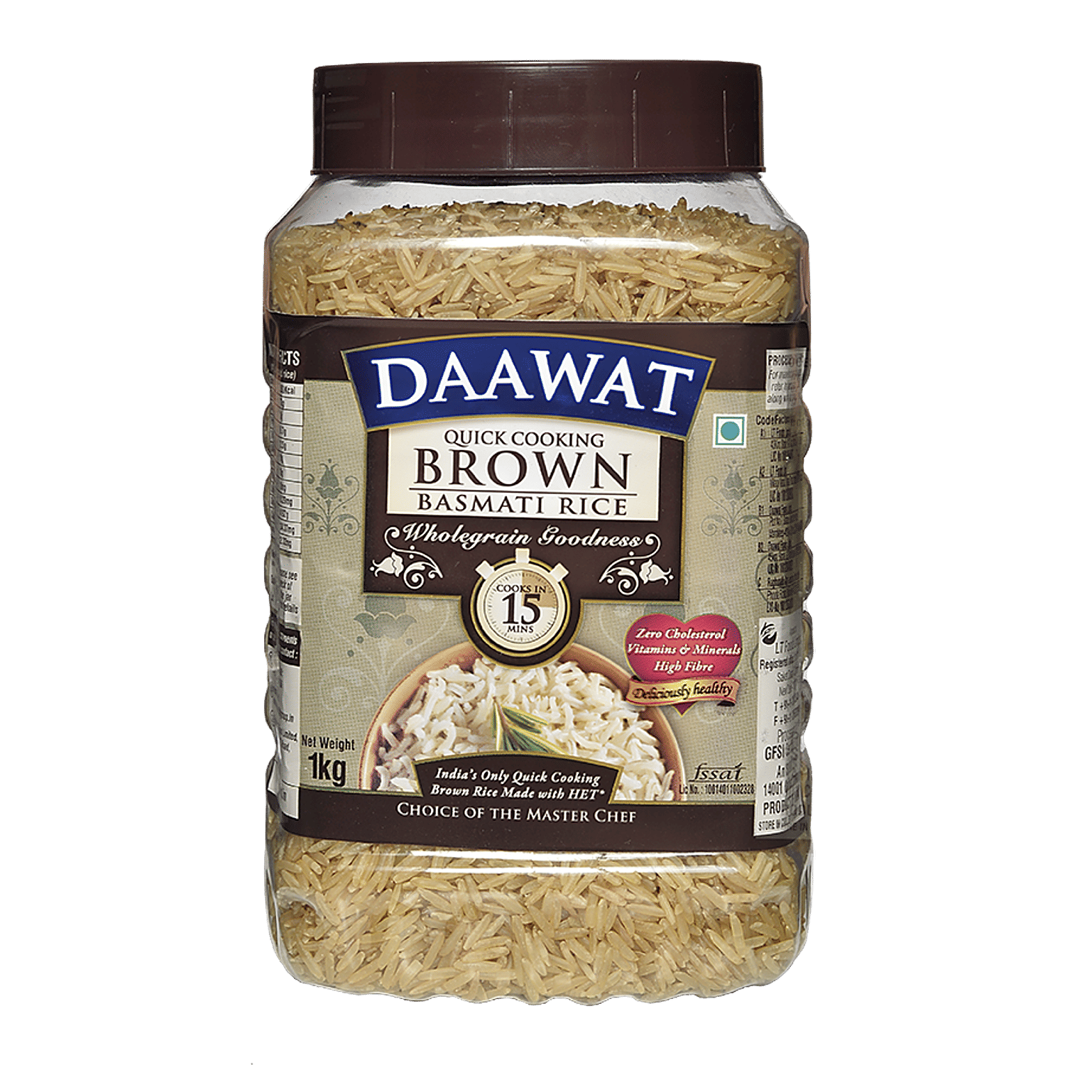 Daawat Basmati Rice/Basmati Akki - Brown (Quick Cooking), 1 Kg Jar view 2