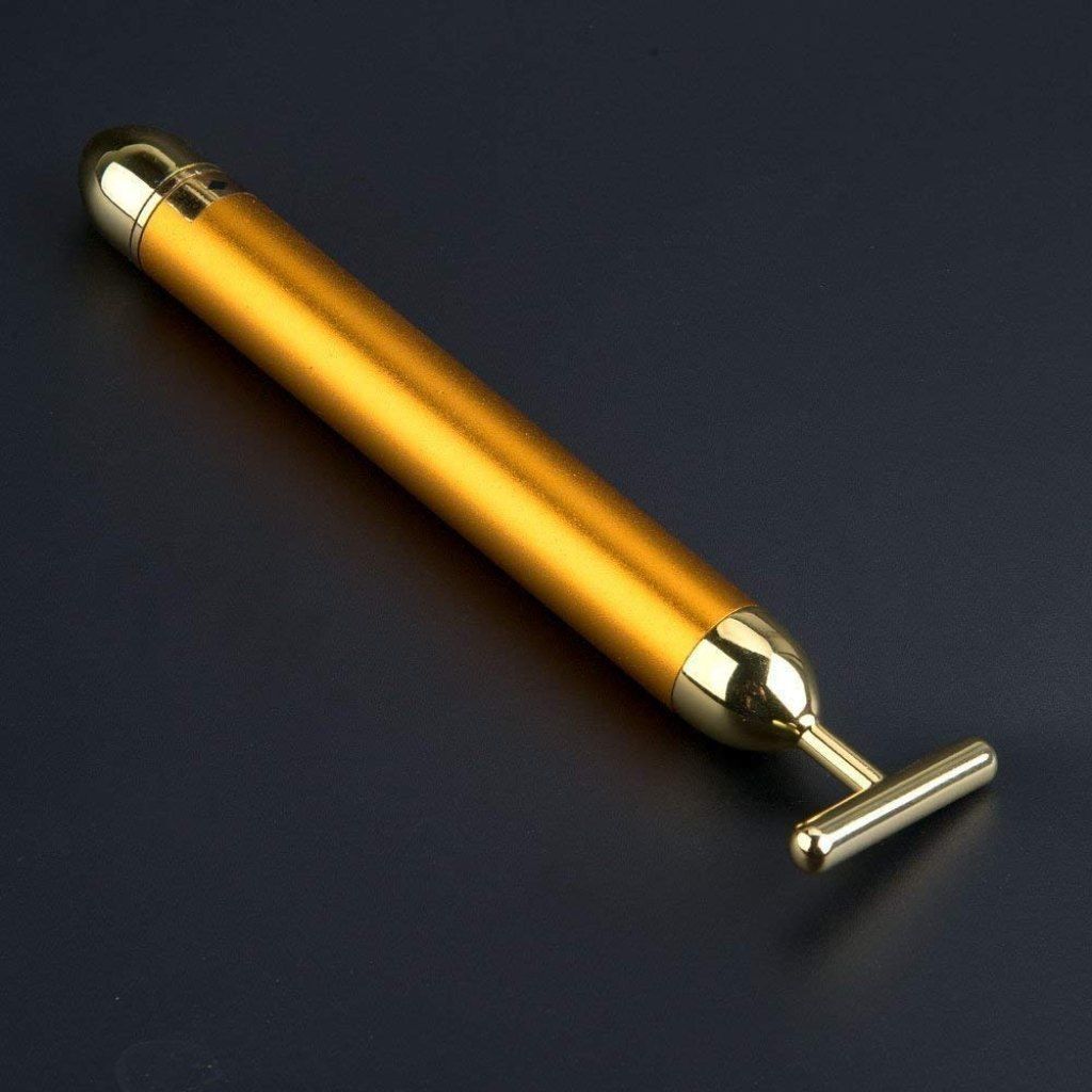 24K Gold Energy Beauty Bar Electric Vibration Facial Massage Waterproof Roller Face Skin Care T-Shaped Anti Wrinkle Massager for Forehead, Cheek, Neck, Clavicle Arm Leg (Original Quality) view 2