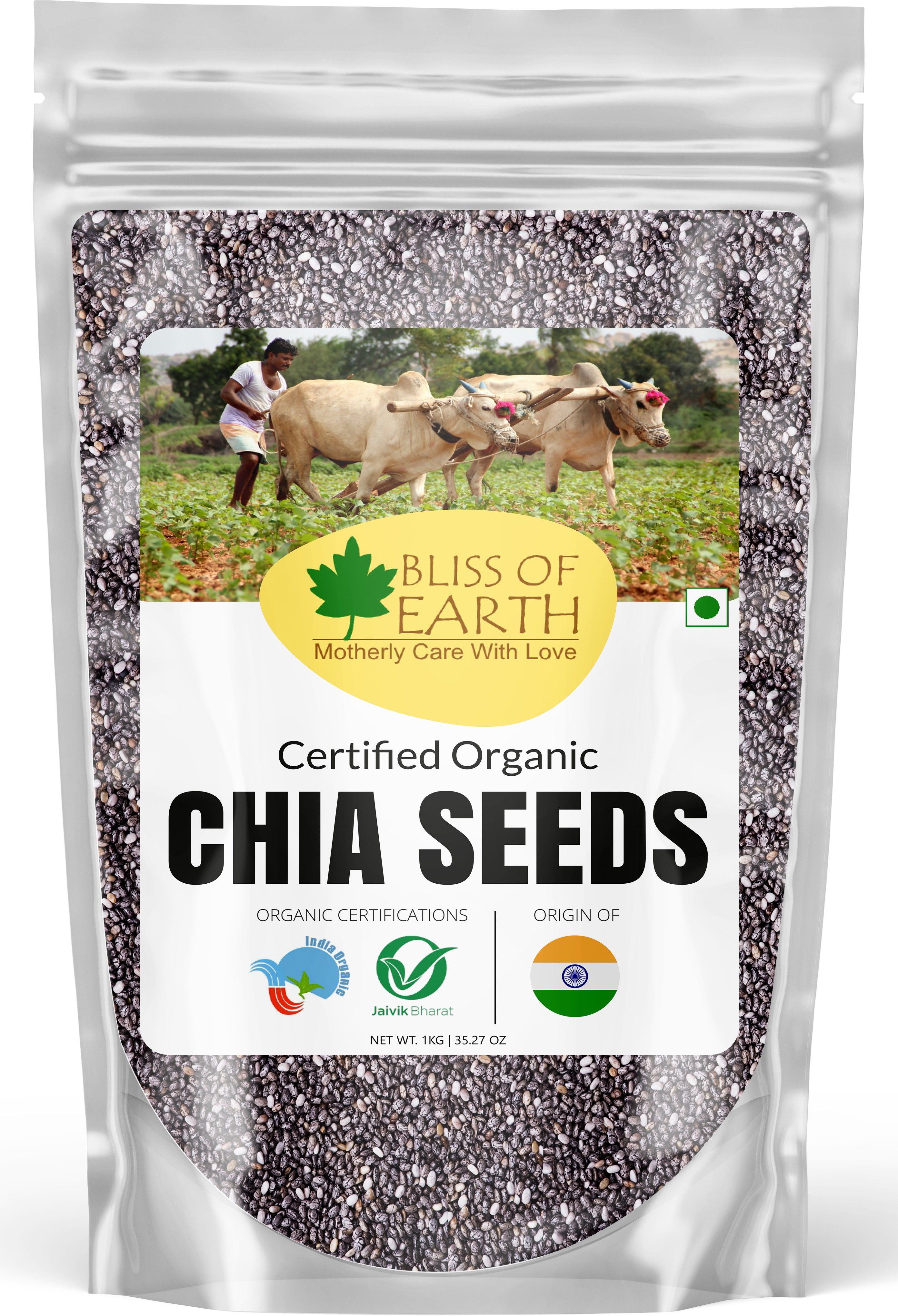 Bliss of Earth Certified Organic Chia Seeds - Raw Superfood For Weight Loss & Immunity Building, 1 Kg
