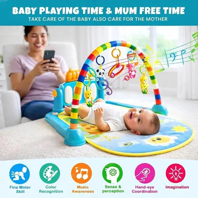 Baby Musical Piano Play Mat | Keyboard Activity Gym with Hanging Rattles | Perfect Gift for Infants view 2