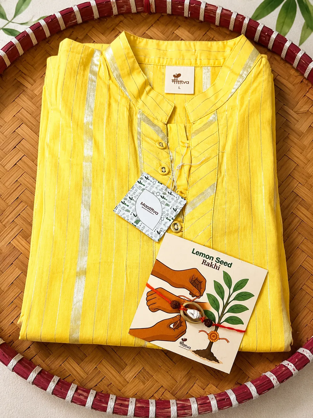Maatitva Bhaiya Mere Kurta Gift Combo | Premium Cotton Kurta with Lemon Seed Rakhi view 2