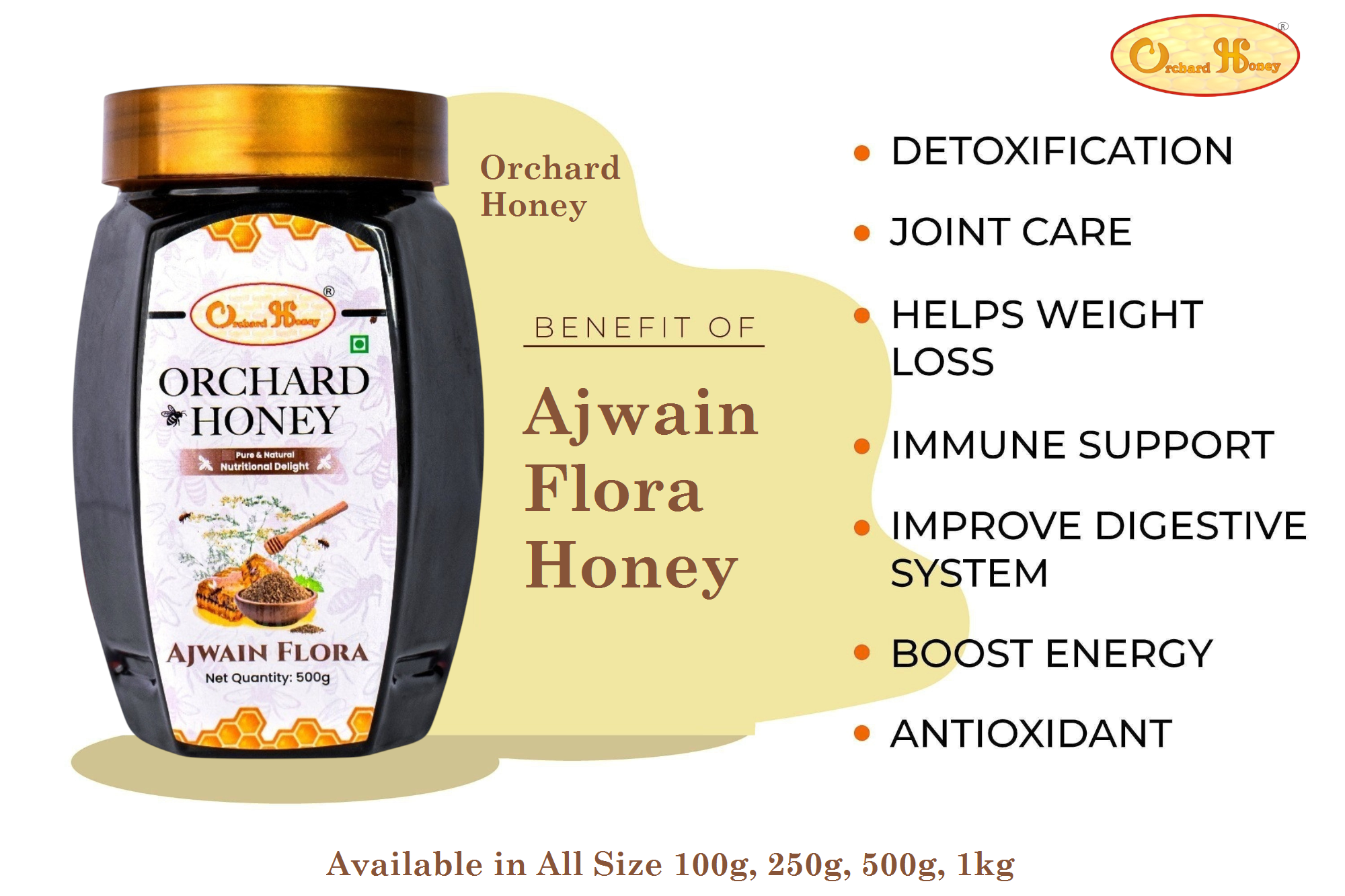 Orchard Honey Ajwain Flora Honey Pure & Premium Honey for Immunity Original Fresh Honey 500gm view 2