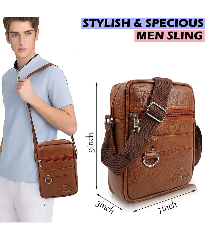 Zovira Brown Solid Messenger Bag view 2