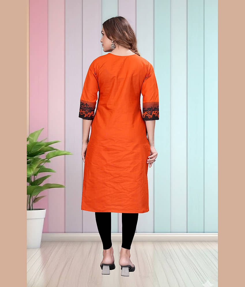 Hetsa Women Rayon Printed A-line Kurti ( Orange ) view 2