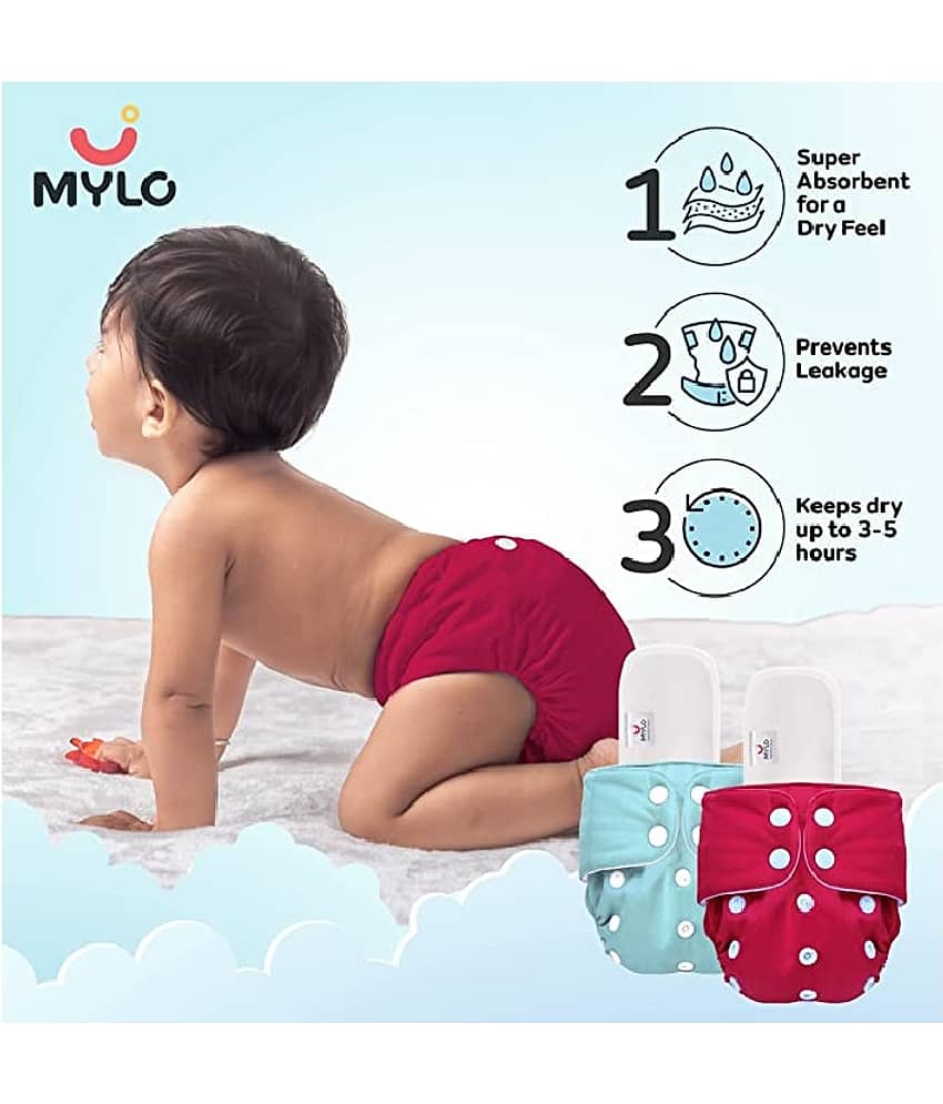 Aurapuro Reusable Baby Infant Cotton Cloth Washable Diaper Nappies(2 DIAPERS WITH 2 FIVE LAYER MICROFIBER INSERTS) view 2