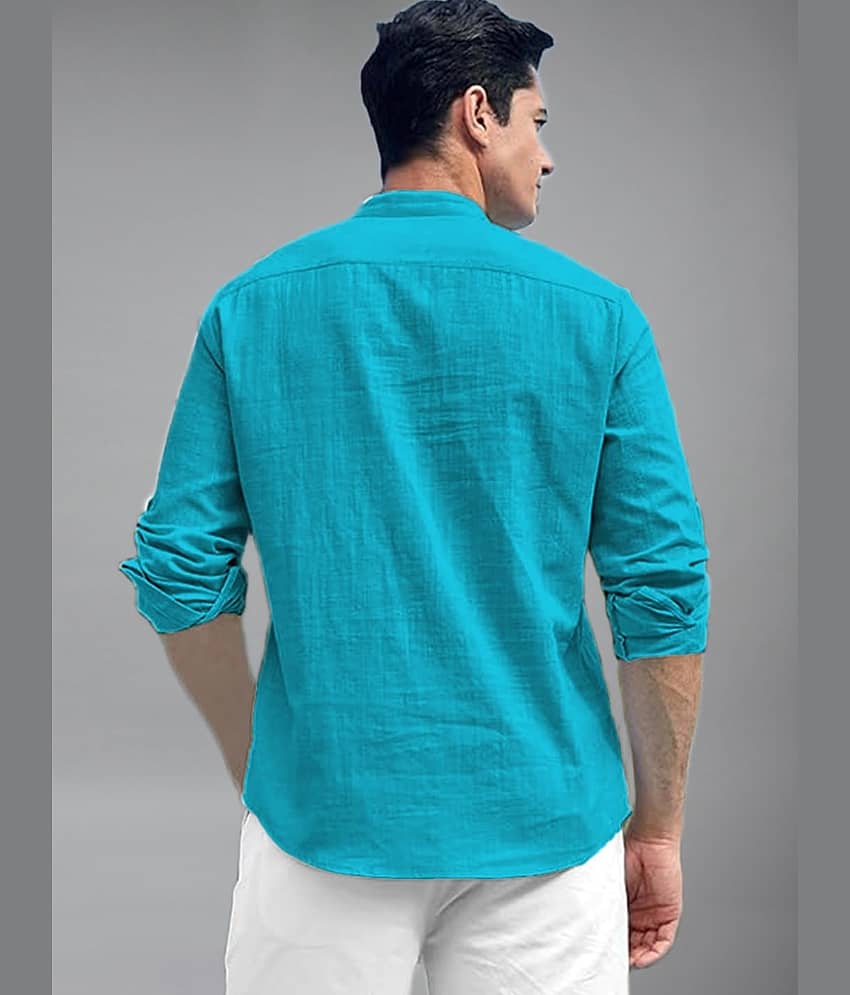 BHUVIKOO Cotton Blend Plain Shirt Style Kurta For Men ( Light Green ) view 2