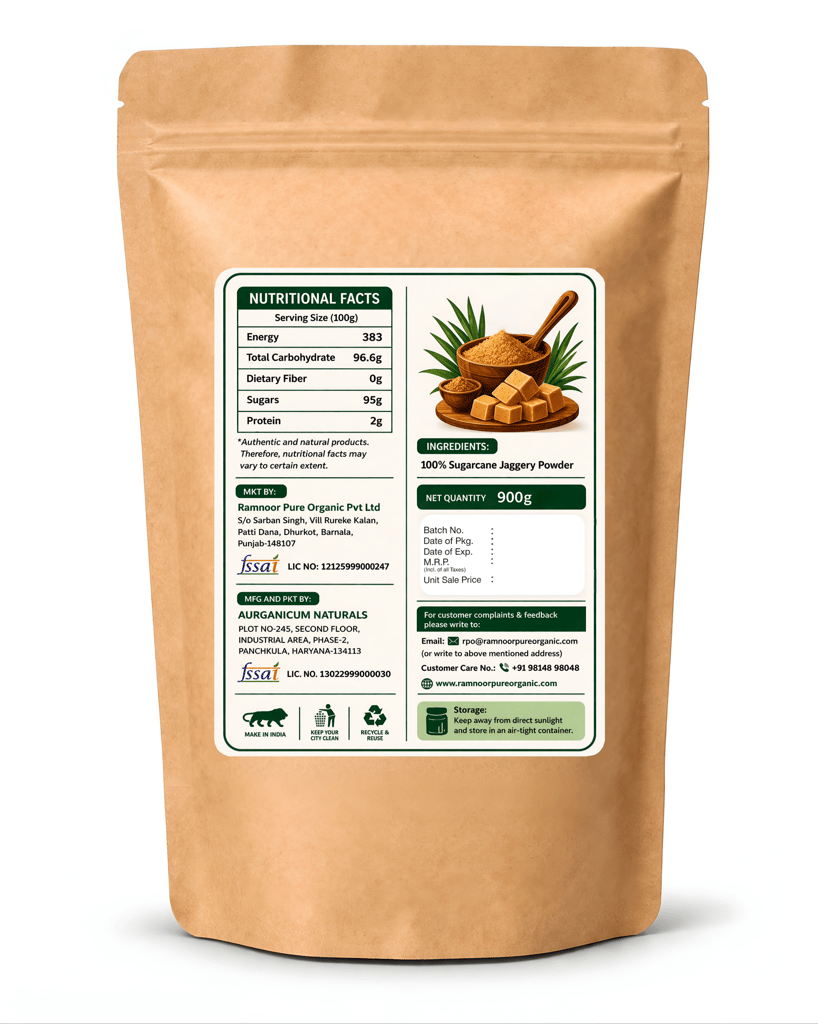 Ramnoor Pure Organic Jaggery Powder | Natural Unrefined Gud Powder | No Chemicals & No Preservatives | 900g view 2