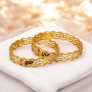 18k One Gram Gold Plated Traditional Designer Pack of 2 Bangle Set For Women view 2
