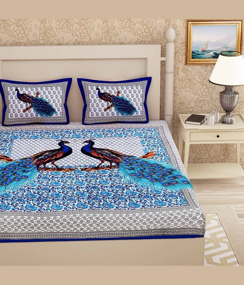 PETROSOLY Cotton 1 Double Bedsheet with 2 Pillow Covers ( Blue ) view 2