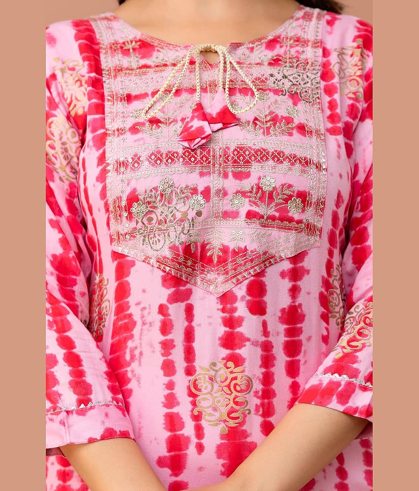 Kapadia Women Rayon Dyed Straight Kurti ( Pink ) view 2