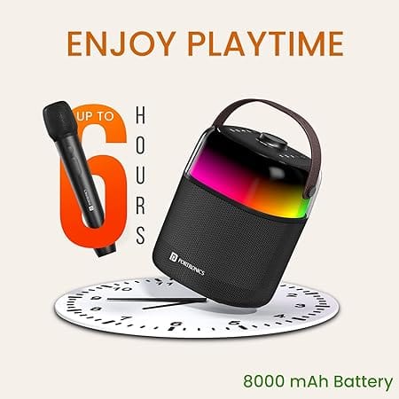 Portronics Dash 4 50W Wireless Bluetooth Party Speaker with Karaoke Mic, Upto 6 Hours Playtime, HD Sound, Bass Boost Technology (Black) view 2