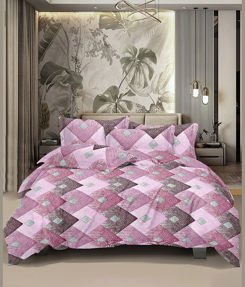 HONOR YOUR HOME Cotton 1 Double Bedsheet with 2 Pillow Covers ( Pink )