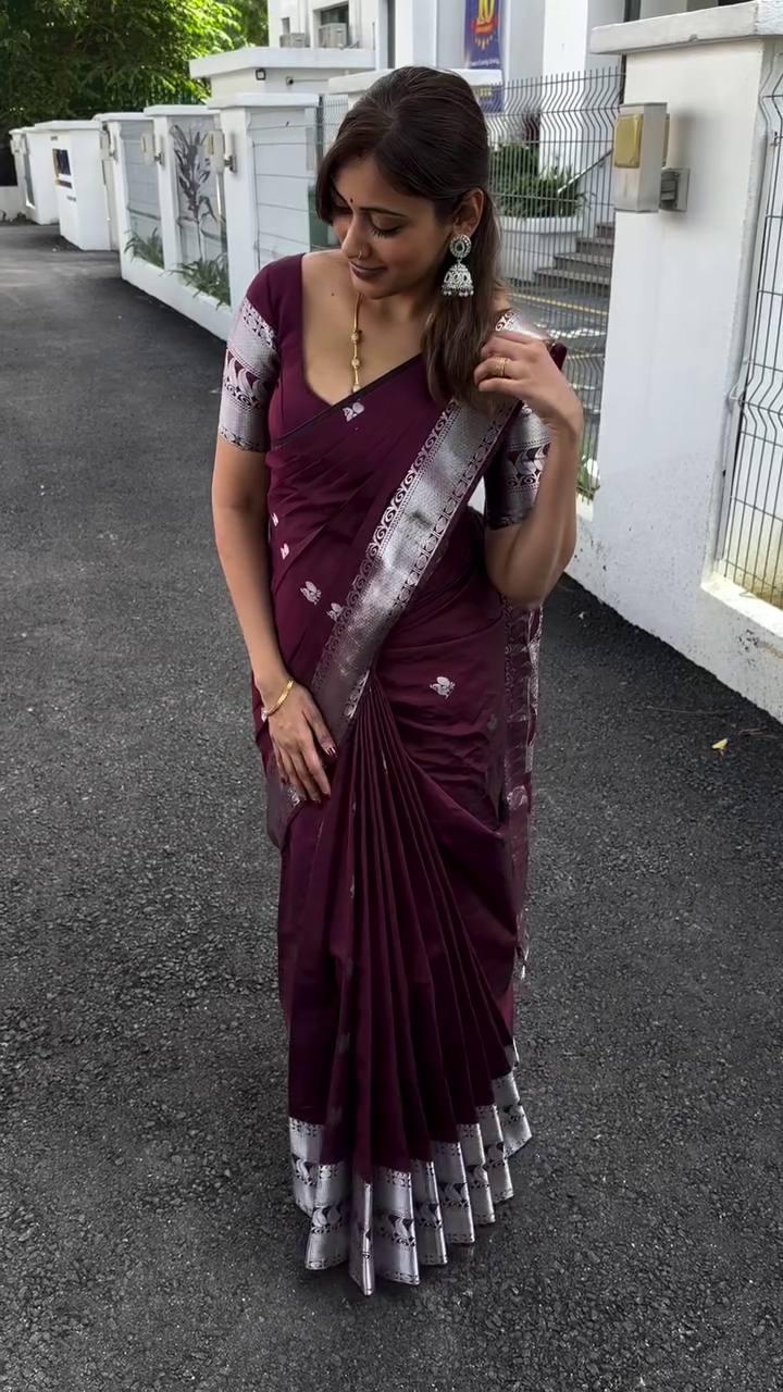 Wine Berry Lichi Silk Saree view 2