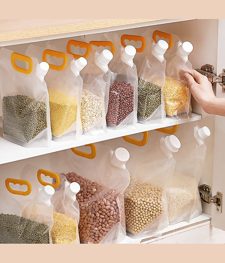 Reusable Moisture-Proof Airtight Food Storage Pouches – Space Saving Plastic Containers for Grains, Snacks, Coffee, Sugar, Tea (Pack of 5) view 2