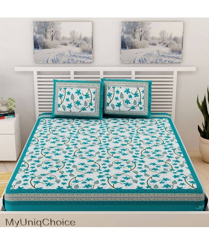 Uniqchoice Cotton 1 Double Bedsheet with 2 Pillow Covers ( Turquoise ) view 2
