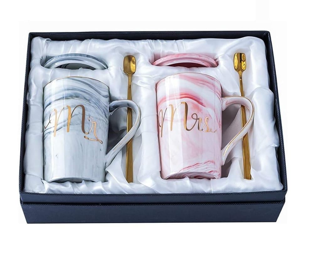 Mr and Mrs Gary & Pink Ceramic Coffee Mug 350 ML Ceramic Tea Mug Marble Coffee Cup and Milk Tea Gold Stamping Cup Gift for Anniversary Wedding Birthday Engagement Valentine Gifts ( Pair 1) view 2