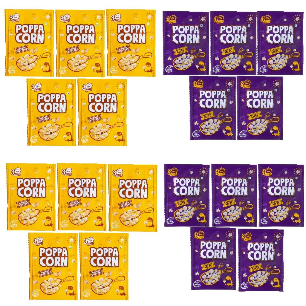 POPPACORN Instant Popcorn 35gx10 Pouches Golden Buttery & 35gx10 Pouches Natural Salty, 700gm Pack of 20