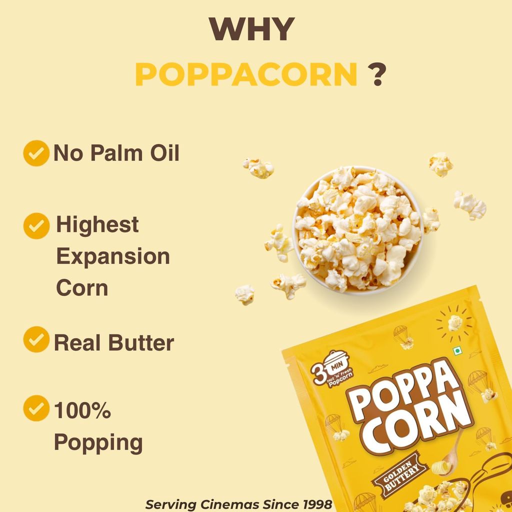 POPPACORN Instant Popcorn 35gx10 Pouches Golden Buttery & 35gx10 Pouches Natural Salty, 700gm Pack of 20 view 2