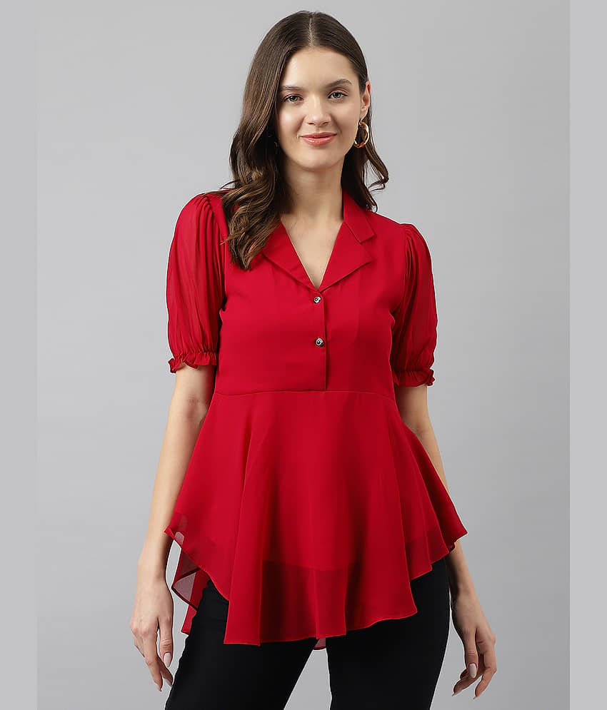 TOOCHKI Women's Georgette Asymmetrical Top ( Red )
