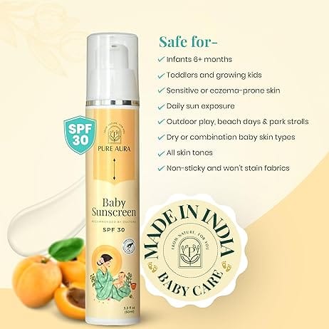 Pure Aura Baby Sunscreen 50 gm | SPF 30 Kids Sunscreen | 100% Mineral & Ayurvedic | Chemical-Free | Outdoor Safe | Sensitive Skin Friendly | view 2