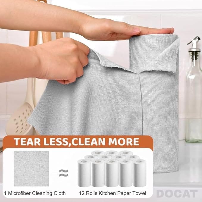 DOCAT Microfiber Cleaning Cloth Roll 25x25 cm, Reusable and Washable Tear-Away Kitchen Towel Roll (Grey, 20 Pack) view 2