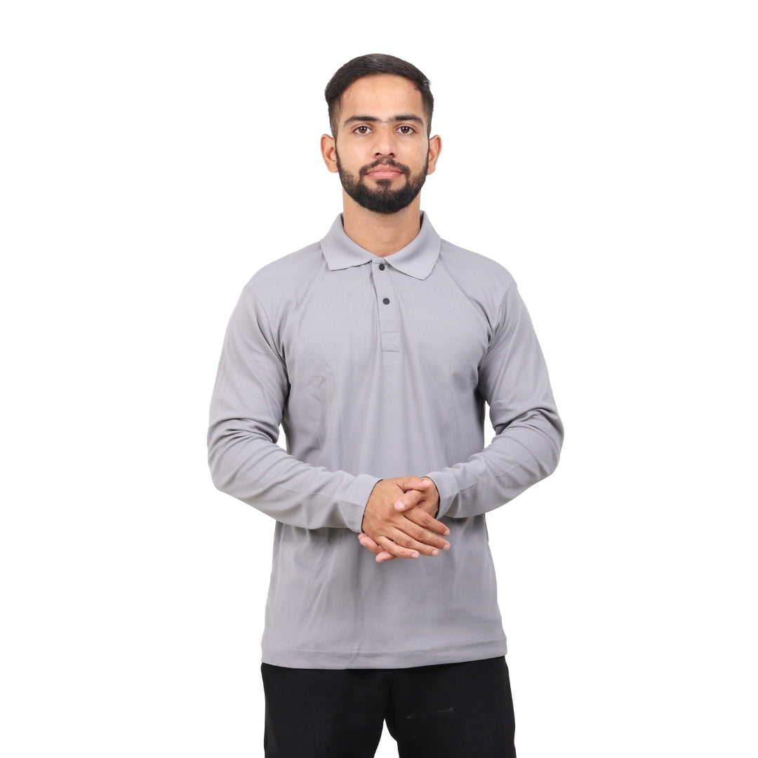 Men Polo T-Shirt Full Sleeves Grey view 2